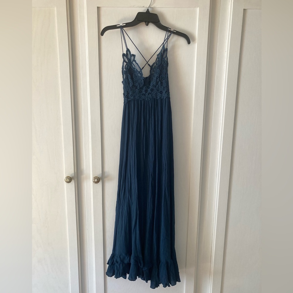 Free People Navy Blue Crochet Maxi Dress